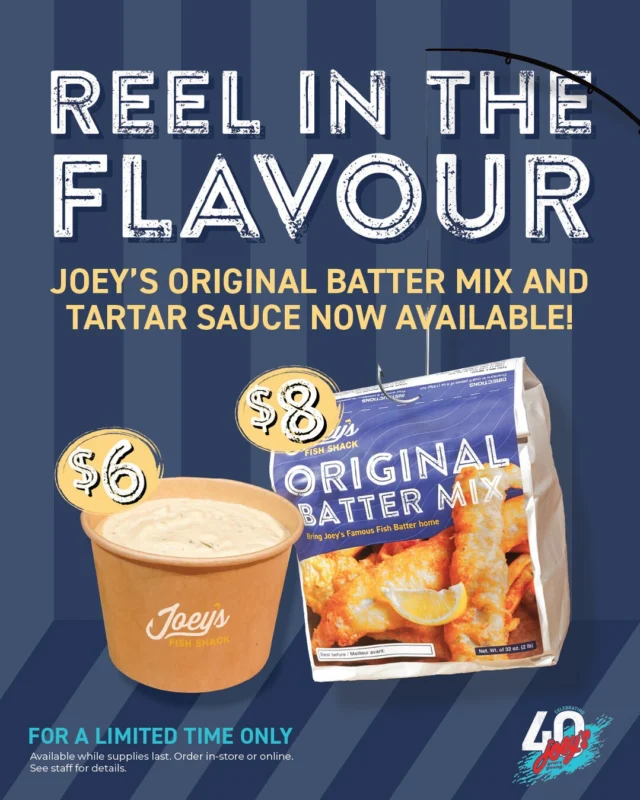 Love Joey’s crispy batter and tartar sauce? Now you can take them home! 🐟 Grab yours in-store and bring the flavour to your own kitchen.#joeys #tartar #batter #goodeats